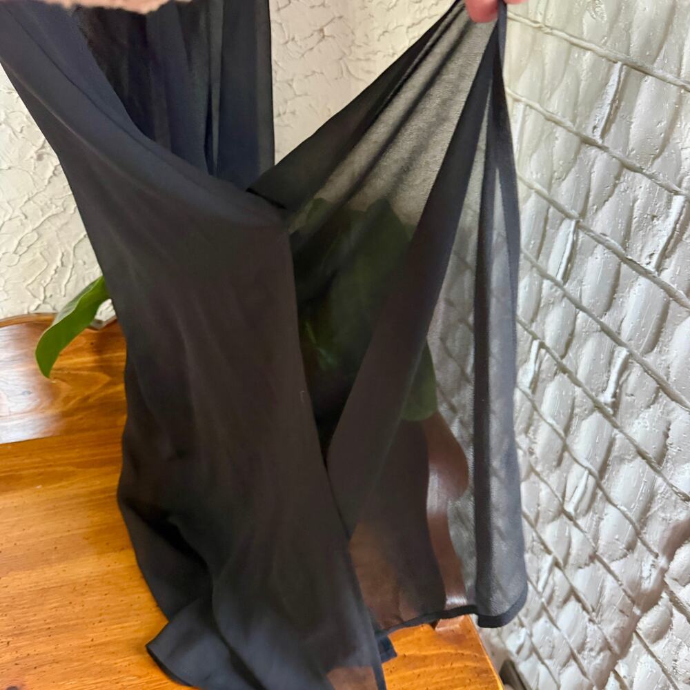 American Eagle Black Chiffon Boho Dress Sze Lrg Sheer Crochet Tassel Festival - Picture 6 of 10